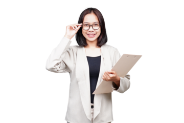 Asian Businesswoman with clipboard isolated transparent