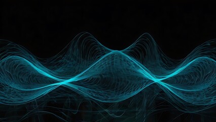 Soft blue on black abstract background digital unique design, geometric circular waves and lines on low light