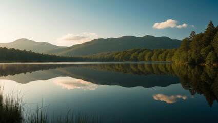 Serene lake with reflections background