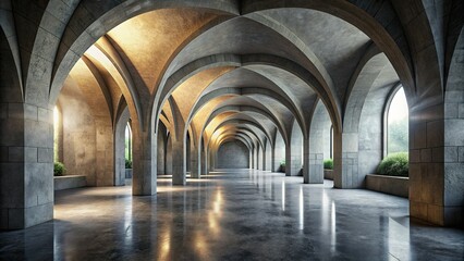 Fototapeta premium whisper quiet contemplative ambiance rough textured concrete vaulted architecture
