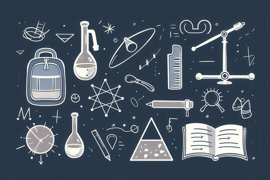 Back to School illustration background with school themed doodles written on a blue chalkboard.