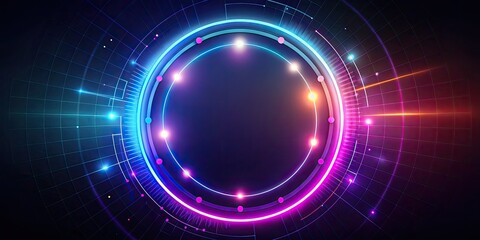 Fototapeta premium Minimalist futuristic circle infographic with glowing neon lights and subtle gradient effects on a dark background conveying innovation and modern technology.