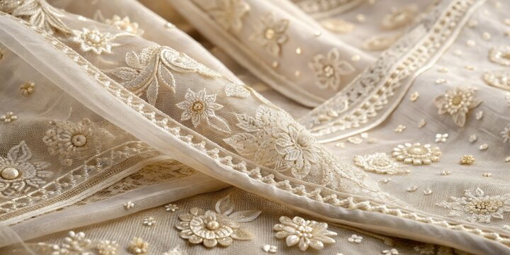 Luminous Chikan Embroidery Delicate Ivory Hues Whispers Of Forgotten Royalty Exquisite Vintage Charm