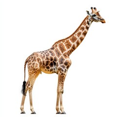 Obraz premium A giraffe stands tall and proud on a white background