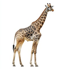 Naklejka premium A giraffe stands tall and proud on a white background