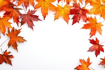 Autumn Maple Leaves Flat Lay White Background created with Generative AI