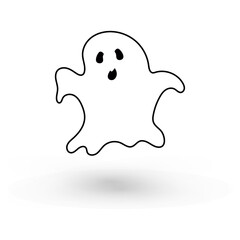 cute monster with emotions autumn holiday halloween spooky spirit flying outline ghost poster or banner vector illustration