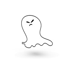 cute monster with emotions autumn holiday halloween spooky spirit flying outline ghost poster or banner vector illustration