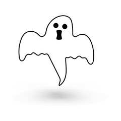 cute monster with emotions autumn holiday halloween spooky spirit flying outline ghost poster or banner vector illustration