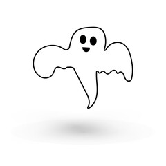 cute monster with emotions autumn holiday halloween spooky spirit flying outline ghost poster or banner vector illustration