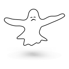 cute monster with emotions autumn holiday halloween spooky spirit flying outline ghost poster or banner vector illustration
