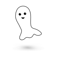 cute monster with emotions autumn holiday halloween spooky spirit flying outline ghost poster or banner vector illustration