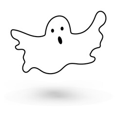 cute monster with emotions autumn holiday halloween spooky spirit flying outline ghost poster or banner vector illustration