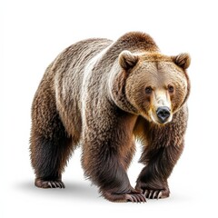 Obraz premium A large brown bear stands on a white background