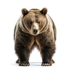 Obraz premium A large brown bear stands in front of a white background