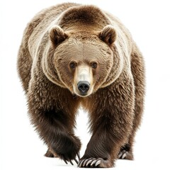 Obraz premium A large brown bear is walking across a white background