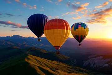 Obraz premium Balloon Hot Air Balloon, Sunrise, and Festival visualized in a peaceful morning where hot air balloons rise with the sun, creating a magical start to a festival