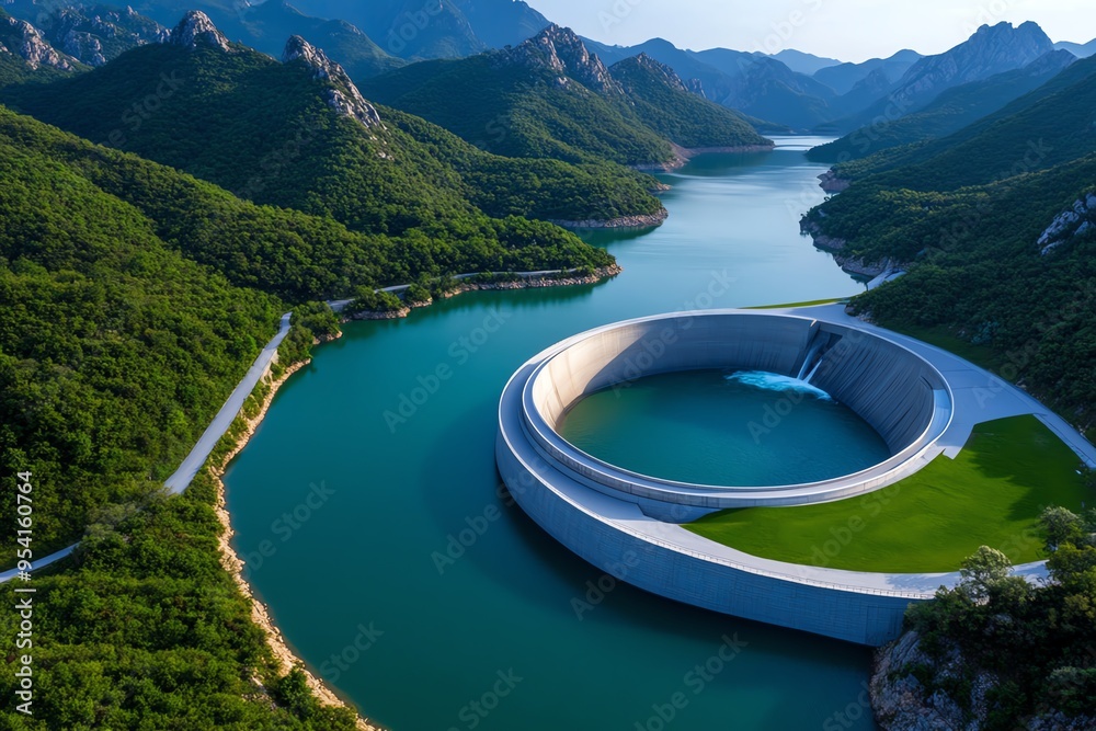 Aufkleber cost-effective hydropower and clean energy are highlighted in a minimalist design of a streamlined d