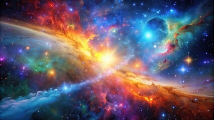 A stunning image of a colorful stellar passage through the universe, space, stars, cosmic, galaxy, nebula