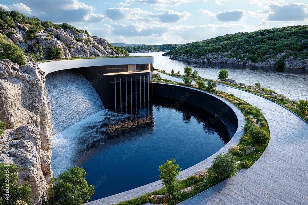 Poster cost-effective hydropower and resource management are showcased in a minimalist design focusing on t