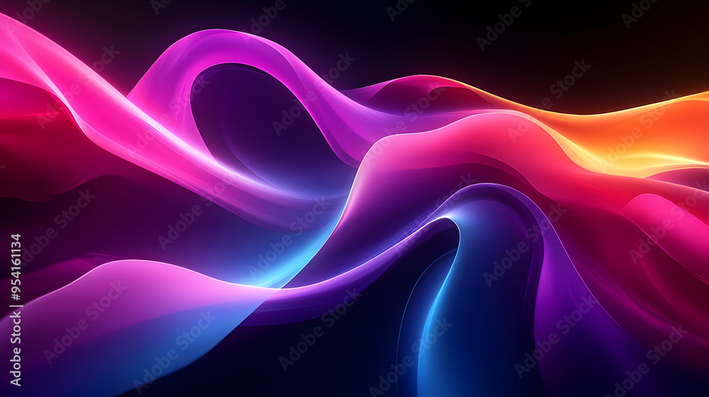 Wall mural Abstract colorful wavy background in pink, purple, and orange.