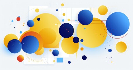 Obraz premium A vibrant abstract design featuring circles and shapes in blue and yellow hues.