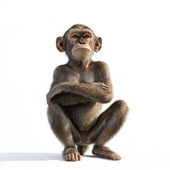 Naklejka premium A baby monkey is sitting on its knees with its arms crossed