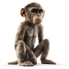 Fototapeta premium A baby monkey is sitting on its knees with its head tilted to the side