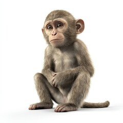 Fototapeta premium A baby monkey is sitting on its hind legs and looking at the camera