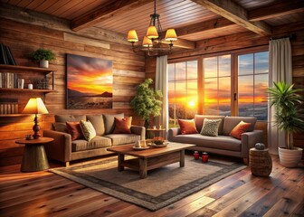 Rustic Wood Accents Modern Cozy Sunset Hues