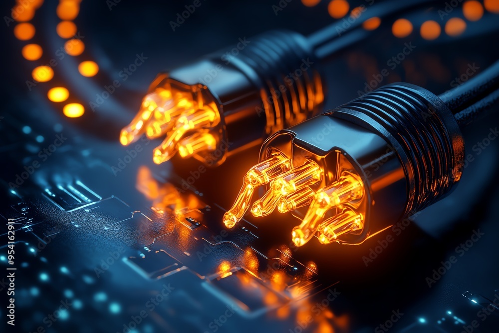 Poster energy illustration electrical, wires, and connectivity depicted in a network of wires and circuits,