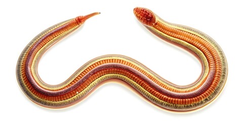 Microscopic view of Enterobius vermicularis, a parasitic nematode worm, with detailed anatomy and structure, isolated on white background, magnified illustration of intestinal parasite.