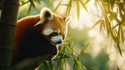 Naklejka premium Red Panda in Bamboo Forest