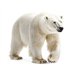 A polar bear is walking on a white background