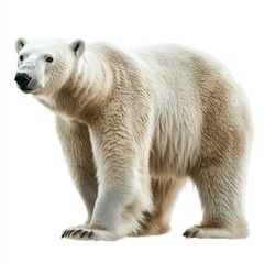 A polar bear stands on a white background