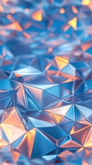 Abstract 3D polygonal geometric background with blue and orange gradient, creating a futuristic and vibrant visual effect.