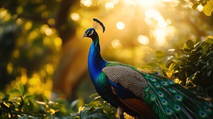 Obraz premium Peacock in the golden sunlight