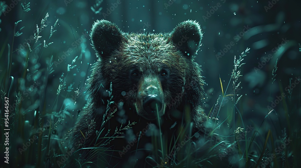 Sticker Bear in the Forest at Night