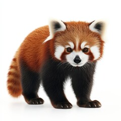 Fototapeta premium A baby red panda bear is standing on a white background