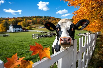 Farm Cow Rotational Grazing, Autumn, and Countryside shown in a fall setting where cows are rotated to fresh grazing fields, with colorful autumn leaves surrounding the countryside
