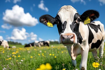 Farm Cow Rotational Grazing, Spring, and Sustainable shown in a springtime scene where cows are moved to fresh grazing fields, promoting sustainable farming practices