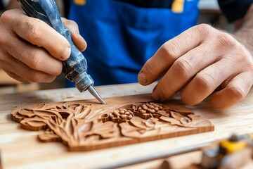 Handmade Furniture Carpentry, Artisanal, and Detailed depicted in a craftsmanâ€™s workshop where detailed, artisanal furniture pieces are being carefully crafted by hand