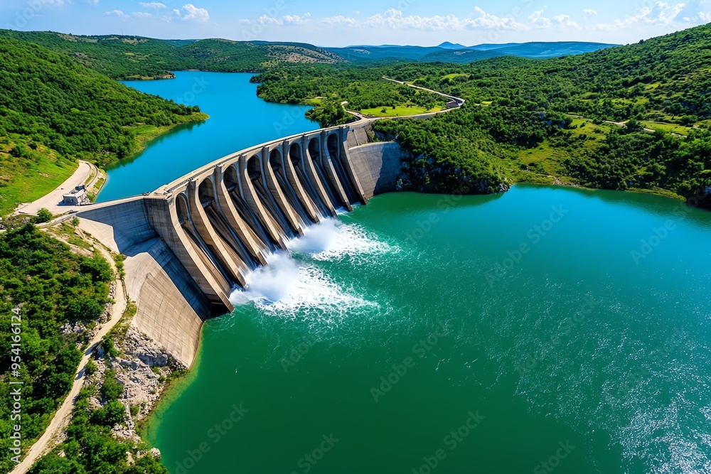 Aufkleber hydropower advancements and energy efficiency are captured in a minimalist design focusing on the st