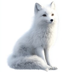A white fox is sitting on a white background