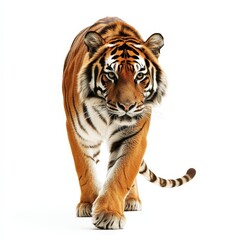 Obraz premium A tiger is walking on a white background