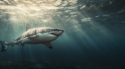 Fototapeta premium Great White Shark Swimming in the Ocean