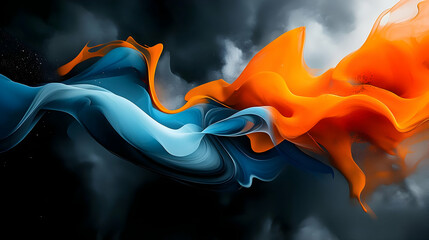 Abstract swirls of blue and orange on a dark background.