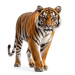 Obraz premium A tiger is walking on a white background