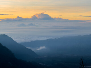 Naklejka premium Sunrise on Mount Penanjakan looking towards Mt Bromo, Java, Indonesia