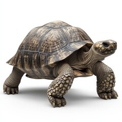 Fototapeta premium A large tortoise is standing on a white background